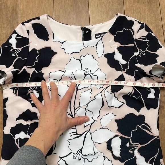 KARL LAGERFELD PARIS Floral-Print Shift Dress US2 short sleeve pink black white - Picture 8 of 14